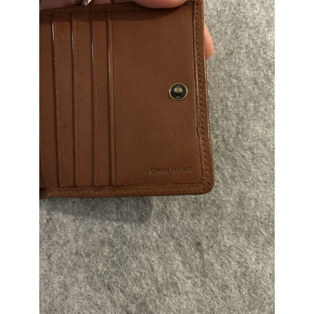Fossil Leather Trifold Classic Tan Brown Wallet ID Window Card Slots